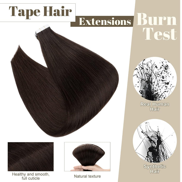 SEGO Tape Extensions Echthaar Haarverlängerung 10 Tressen Klebeband 25g Haarteile 7A Glatt 100% Remy