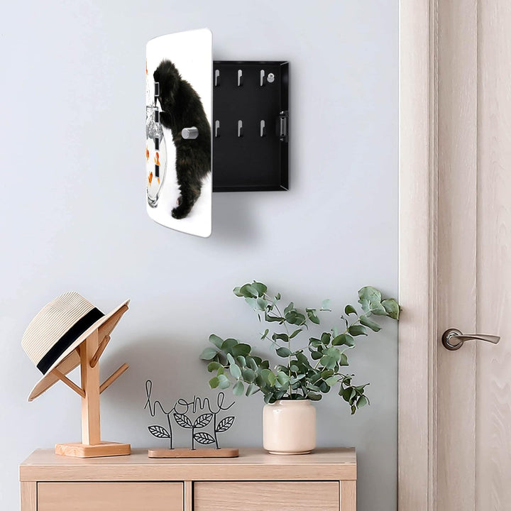 banjado® Design Schlüsselkasten aus Edelstahl Motiv Katze Und Fisch für 10 Schlüssel - Schlüsselschr