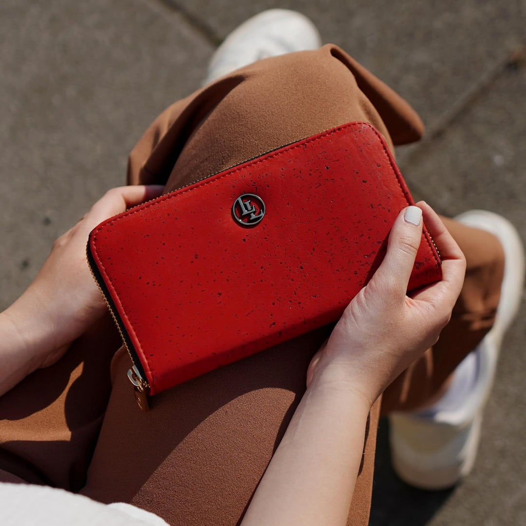 Damen Geldbörse aus veganem Korkleder Gross, Frauen Portemonnaie mit RFID-Schutz, Vegan Wallet, Kork