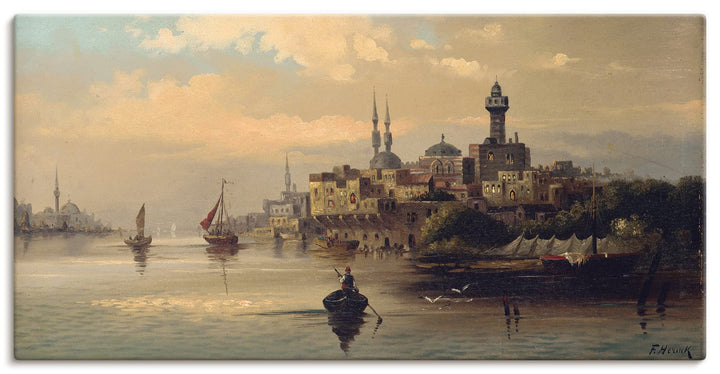 ARTland Leinwandbilder Wandbild Bild auf Leinwand 60x30 cm Wanddeko Türkei Istanbul Fluss Boot Kauff
