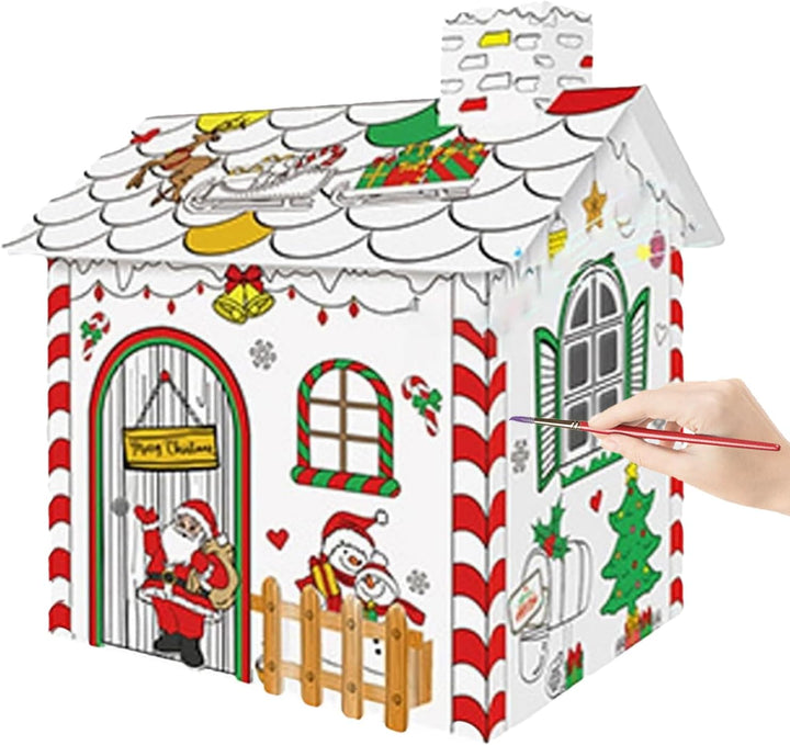2025 Neues Weihnachts-Malhaus, Weihnachts-Papphaus, handgemalte Bastelsets, Malerei-Erleuchtungsspie