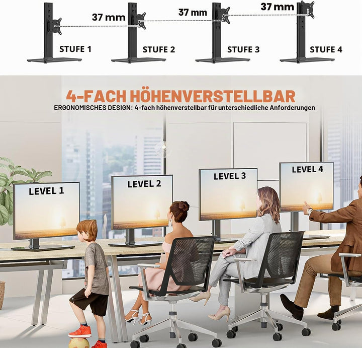 Einzelner LCD-Computer-Monitorständer, freistehend, für 33 cm bis 81,3 cm grosse Bildschirme mit Dre