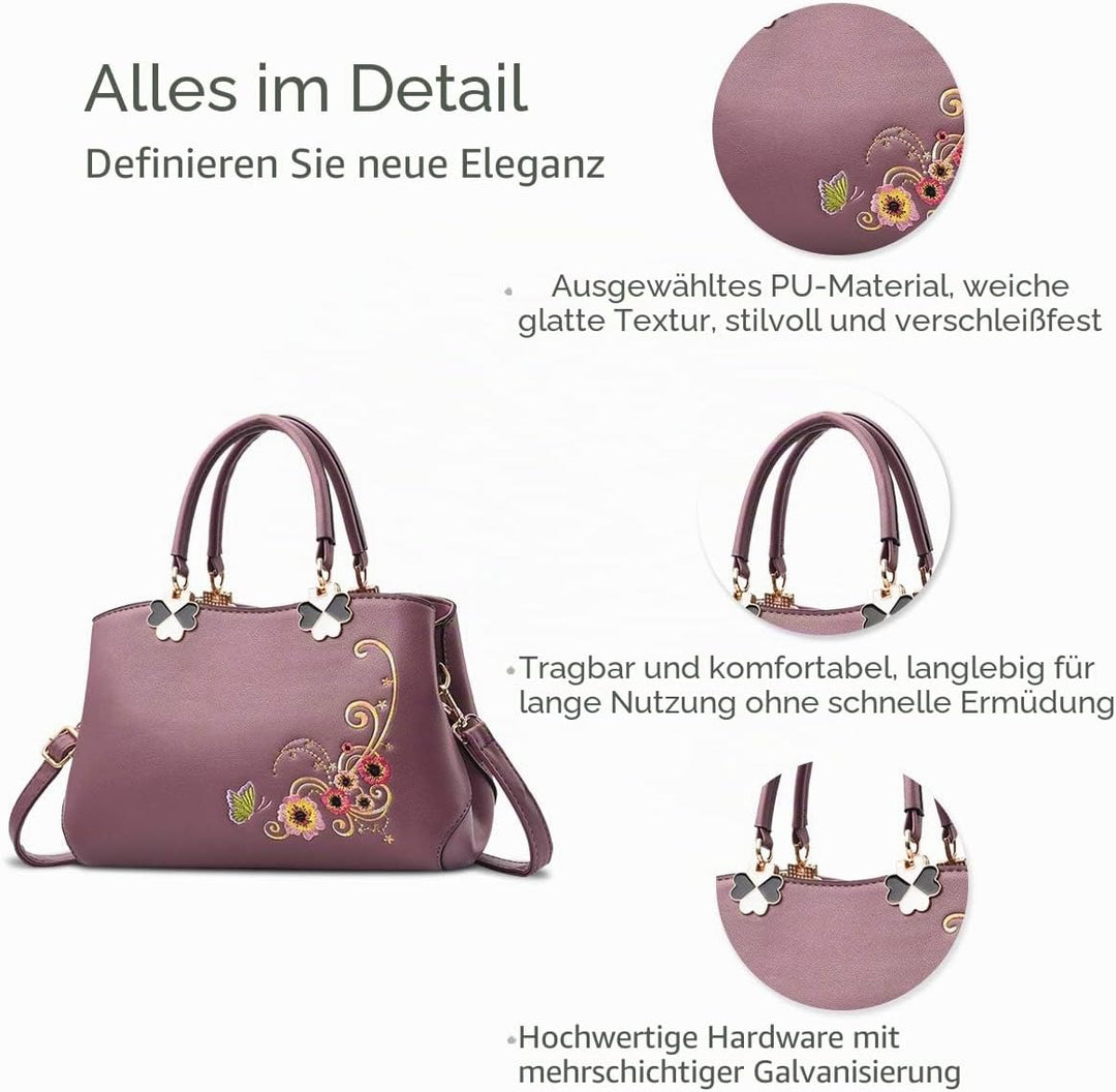 NICOLE&amp;DORIS Handtaschen Damen Mode Schultertasche Geldbörse Retro Umhängetasche Frau Tote Stickerei