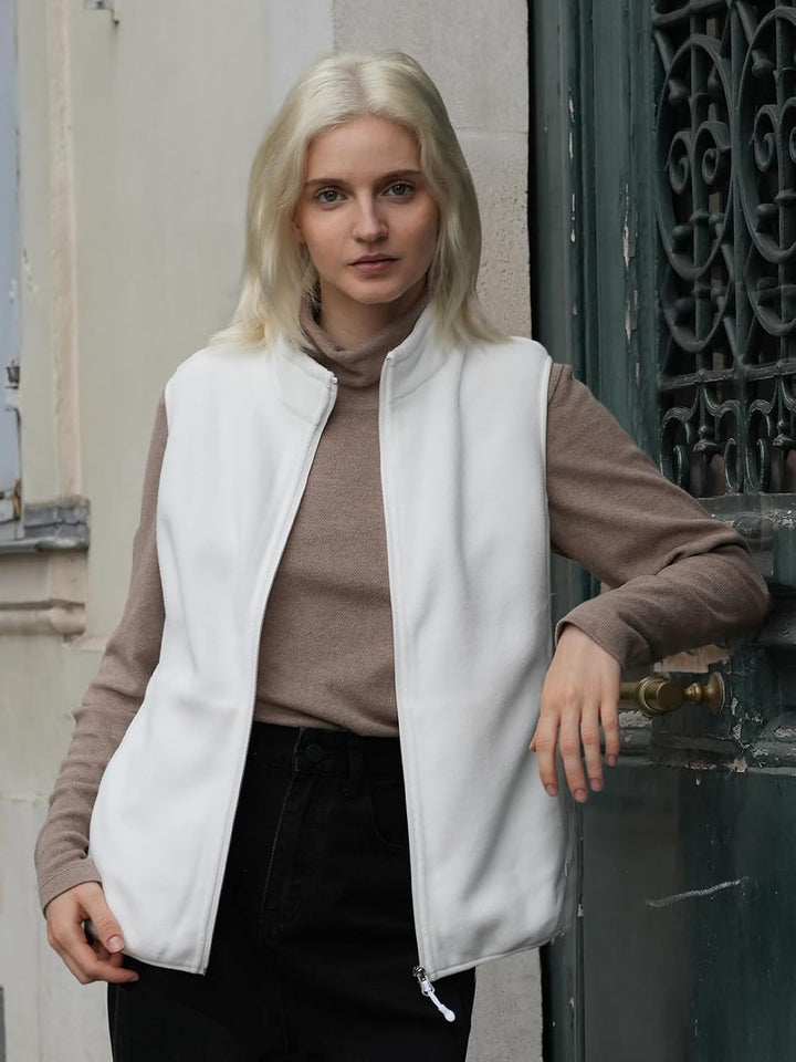 fuinloth Damen Weste Ärmellose Fleeceweste Leicht Stehkragen Weste mit Reissverschlusstaschen XL Elf