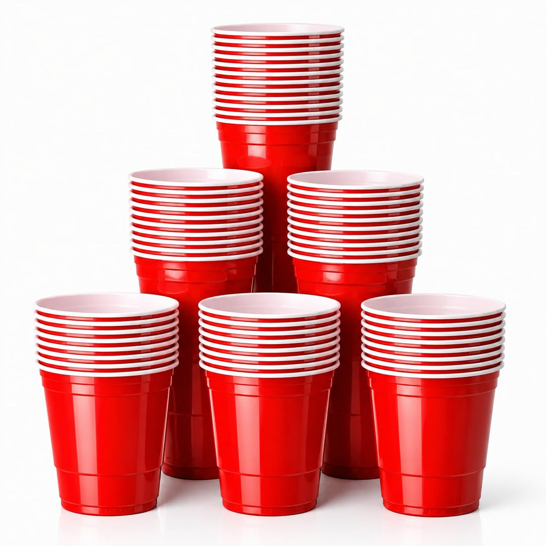 Red Cups extra stark – 473 ml / 16 oz Beer Pong Becher, wiederverwendbare Partybecher, rote Plastikb