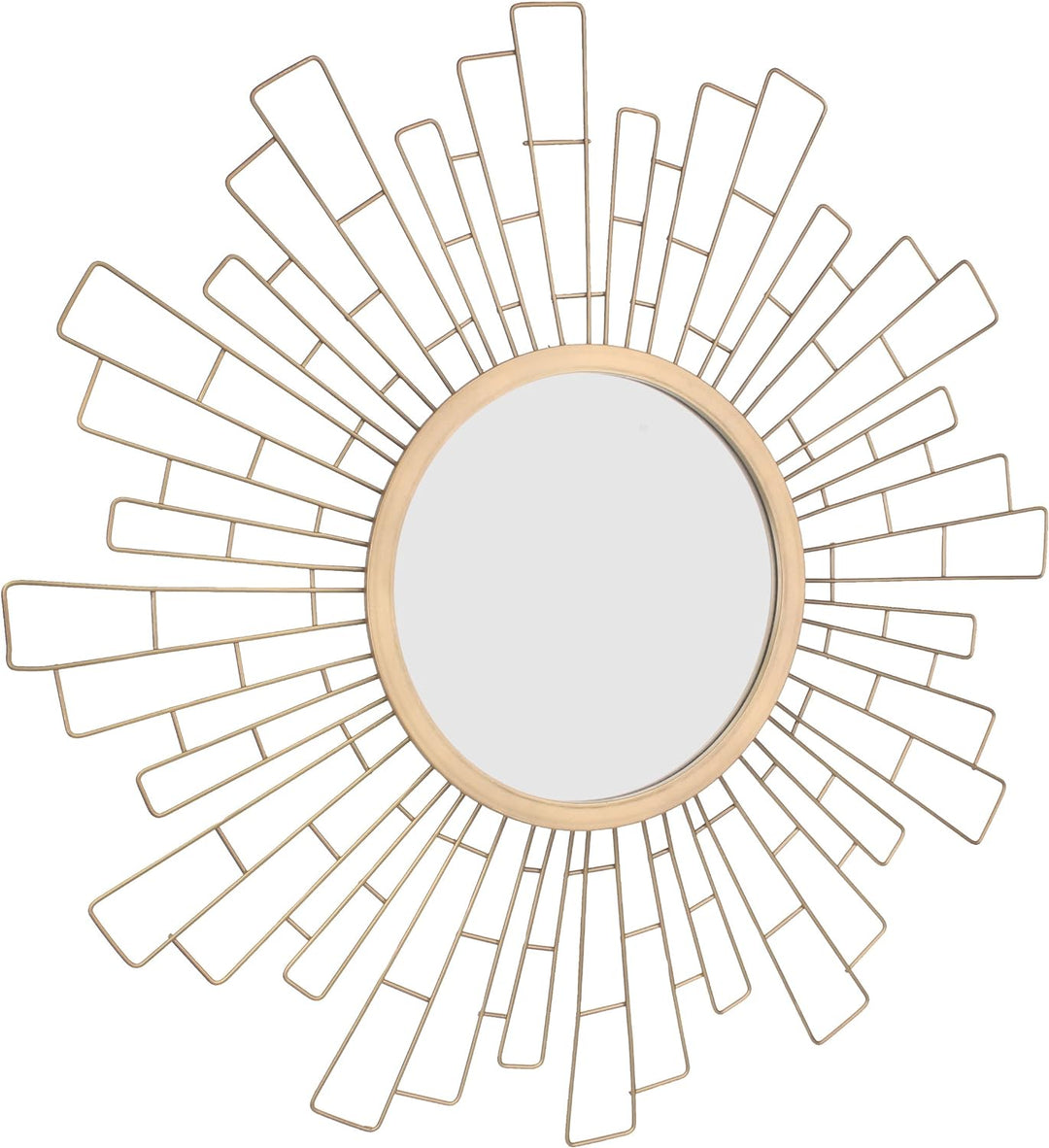 Stonebriar Round Decorative 23.6" Geometric Metal Sunburst Hanging Mirror for Wall, Antique Gold, An