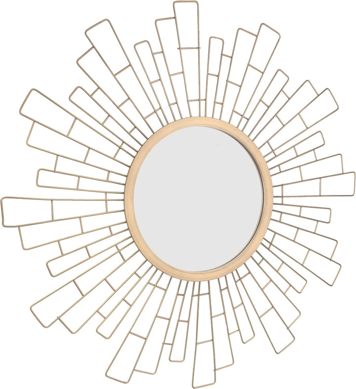 Stonebriar Round Decorative 23.6" Geometric Metal Sunburst Hanging Mirror for Wall, Antique Gold, An