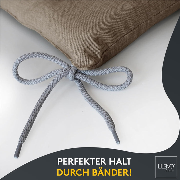 LILENO HOME 2er Set Stuhlkissen Hellbraun (40x40x4,5 cm) - Sitzkissen für Gartenstuhl, Küche oder Es