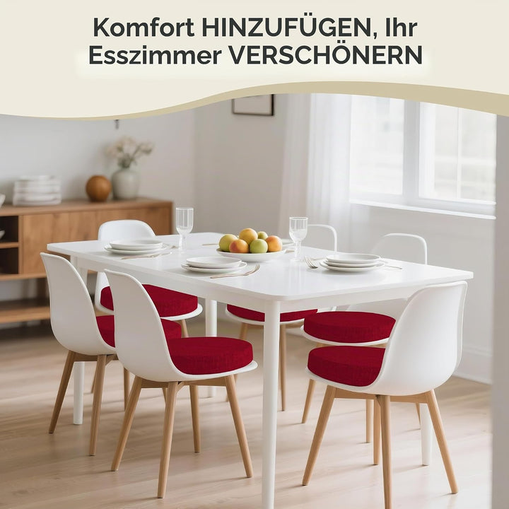 AddGrace Runde Sitzkissen für Esszimmerstühle 2er-Pack 40x40cm Rot | Strukturiertes Kunstleinen, abn