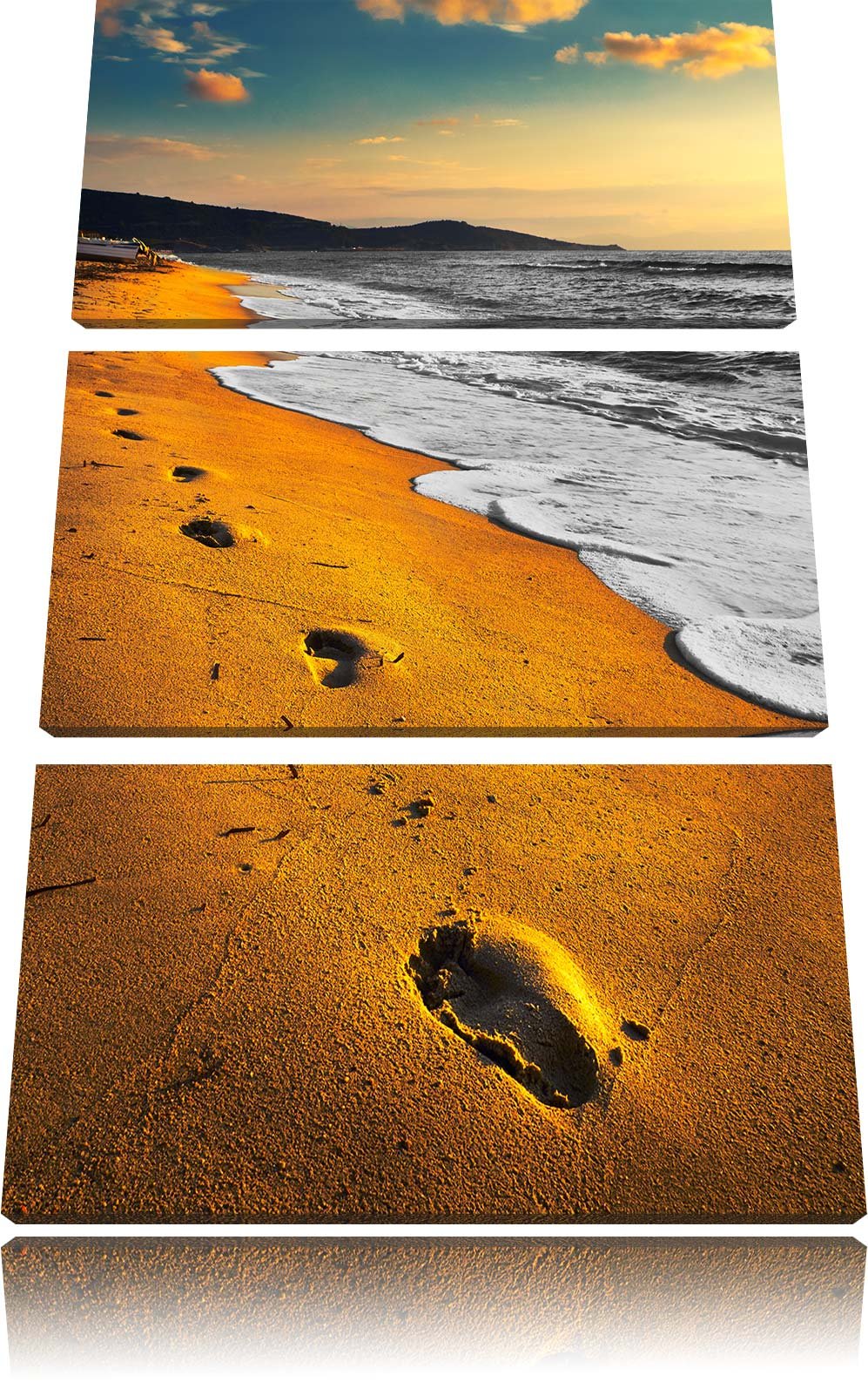 Pixxprint Spuren Im Sand am weiten Meer/Format: 3-Teiler (120x80cm) cm/Leinwandbild fertig bespannt
