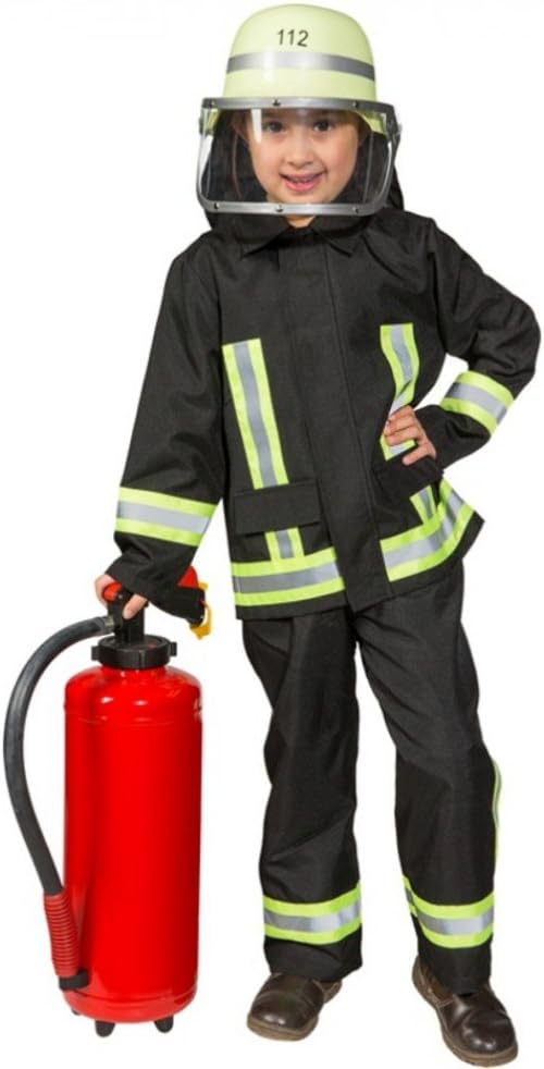 Kostüm Feuerwehr Junge Uniform Feuerwehrmann Anzug Fasching (116, Schwarz)