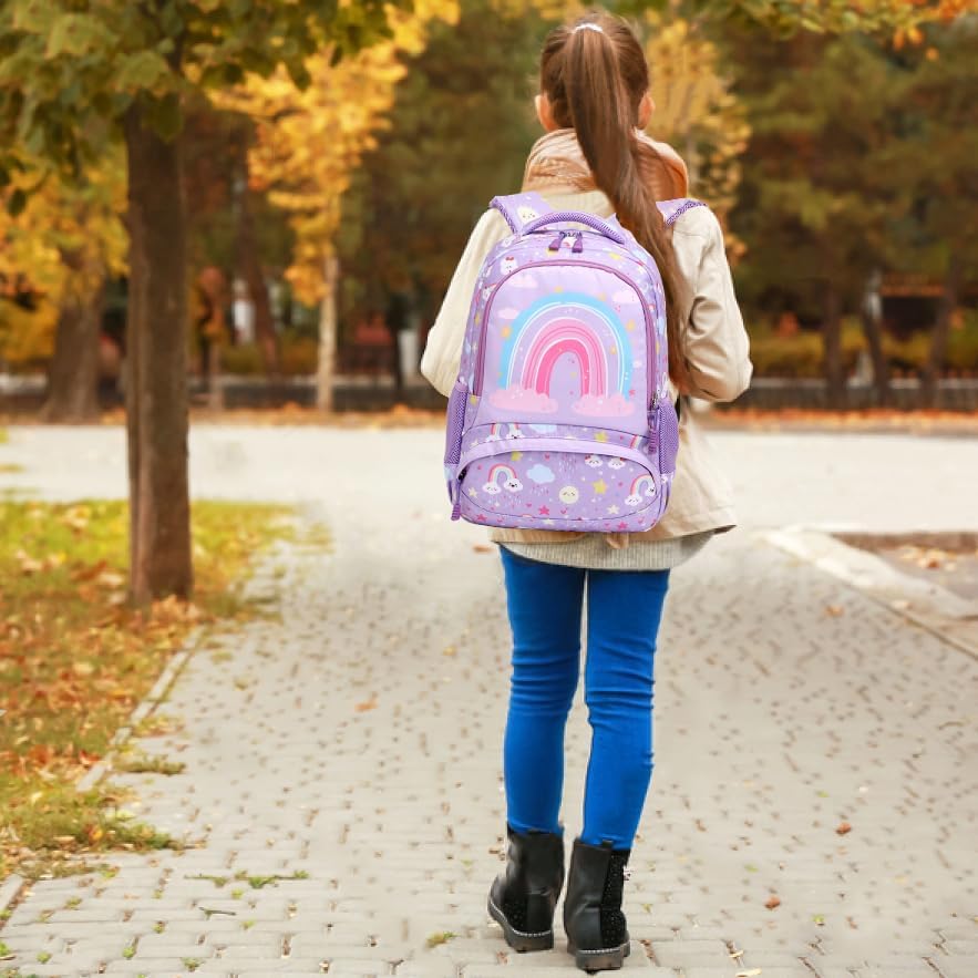Kimwadalh Kinderrucksack Mädchen Rucksack Leichtgewicht Schulrucksack Regenbogen Schulranzen für Mäd