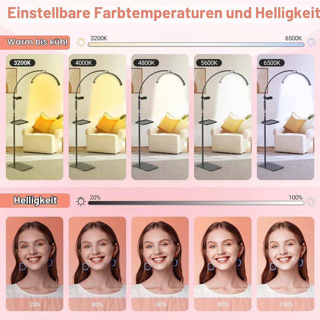 LED Halbmond Wimpern Lampe: Faltbar Wimpernverlängerung Lampe mit 5 Dimmbaren Farben &amp; Drehbar 360°