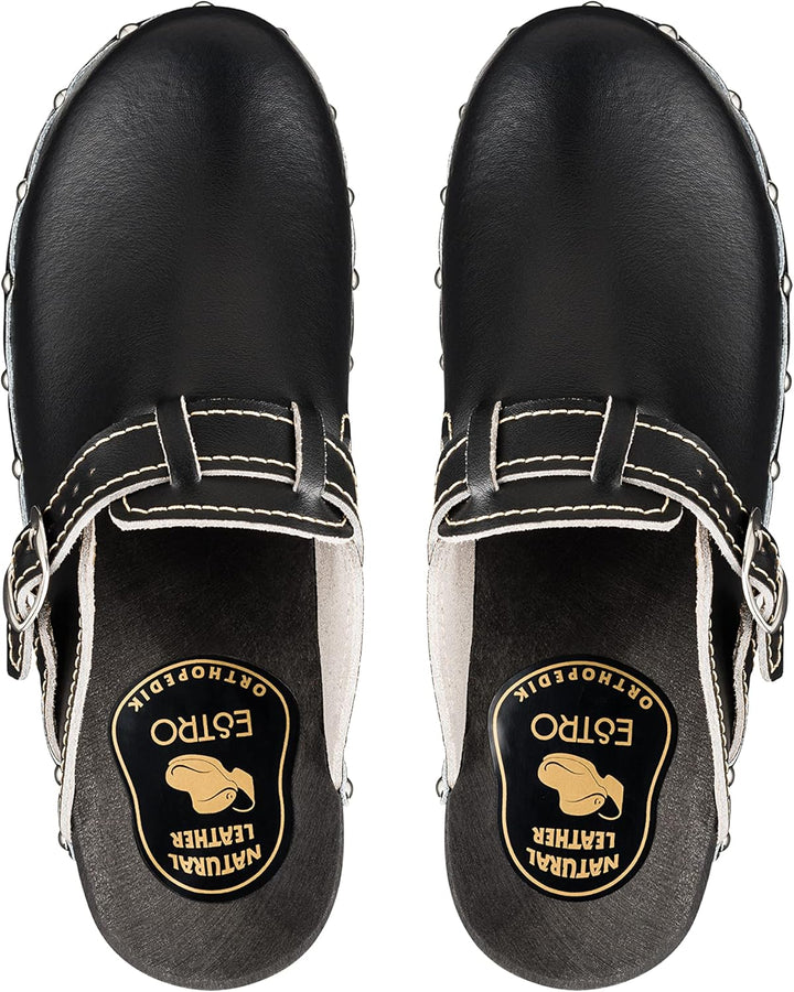 ESTRO Clogs Damen Holz Leder - Clogs Herren Damen Clogs Leder Holzschuhe Herren Holzclogs Damen mit