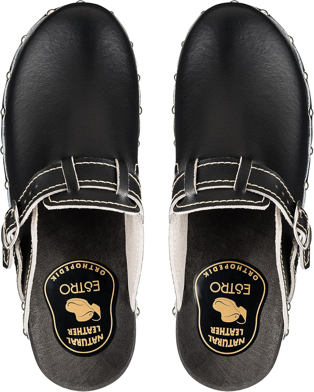 ESTRO Clogs Damen Holz Leder - Clogs Herren Holzschuhe Herren Holzclogs Damen mit rutschfest Sohle C