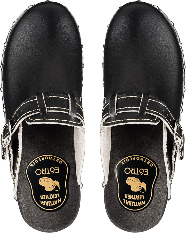 ESTRO Clogs Damen Holz Leder - Clogs Herren Holzschuhe Herren Holzclogs Damen mit rutschfest Sohle C