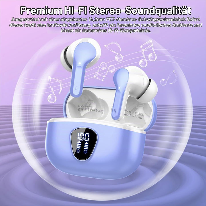 Bluetooth Kopfhörer, Kopfhörer Kabellos Bluetooth 5.4 In Ear, 4 ENC Noise Cancelling Mic Ohrhörer, H