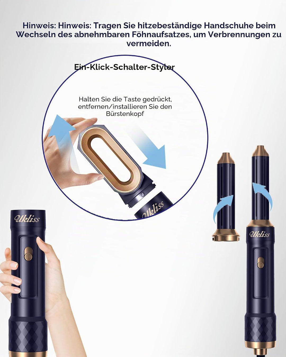 UKLISS Haartrockner &amp; Haarstyler 6 in 1, Automatisch Airflow Lockenstab, Hair Dryer, Rundbürstenföhn
