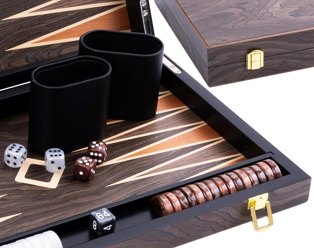 Engelhart- 250544 - Luxus-Backgammon 15 Zoll – Ebenholzfurnier lackiert – braun 15 Zoll Ebenholz Bra
