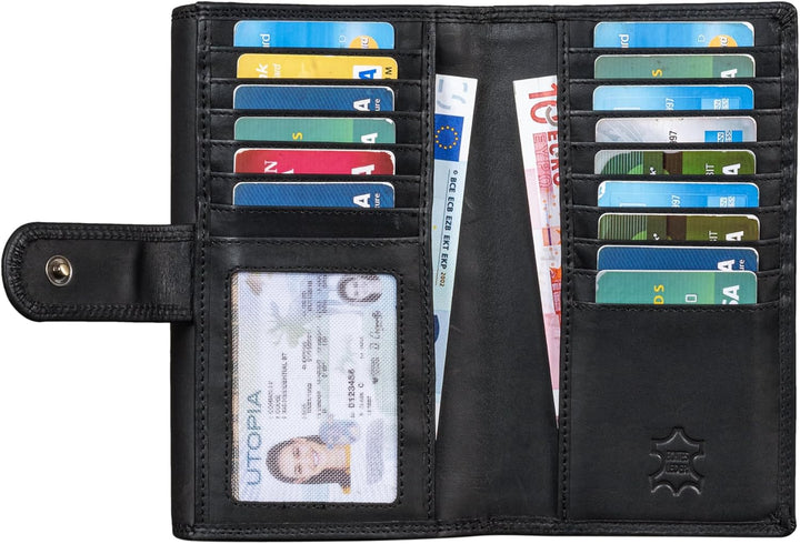 Benthill Damen Portemonnaie XXL mit RFID-Schutz | Echt-Leder Damen Geldbörse Gross | Grosse Vintage
