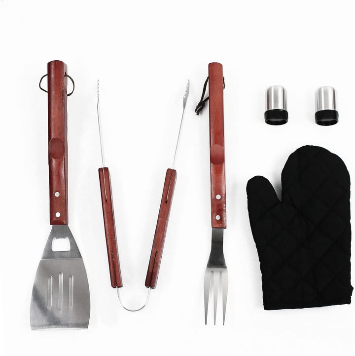 MasterCook Professionelles Grillzubehör-Set aus Stahl mit Grillschürze, BBQ-Zubehör-Set mit Zange, G