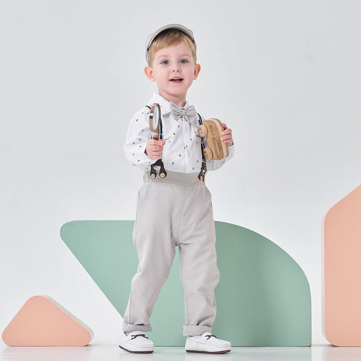 Volunboy Baby Jungen Anzug Set Bekleidung Hemd mit Fliege + Hosenträger Hosen Strampler Anzug 3-6 Mo