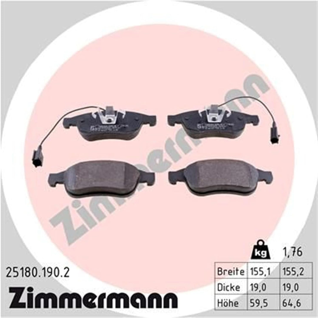 ZIMMERMANN 25180.190.2 Serie Bremsbeläge, vorne, 4 Federn, 2 Sensoren, inklusive Platte dämpfend, in