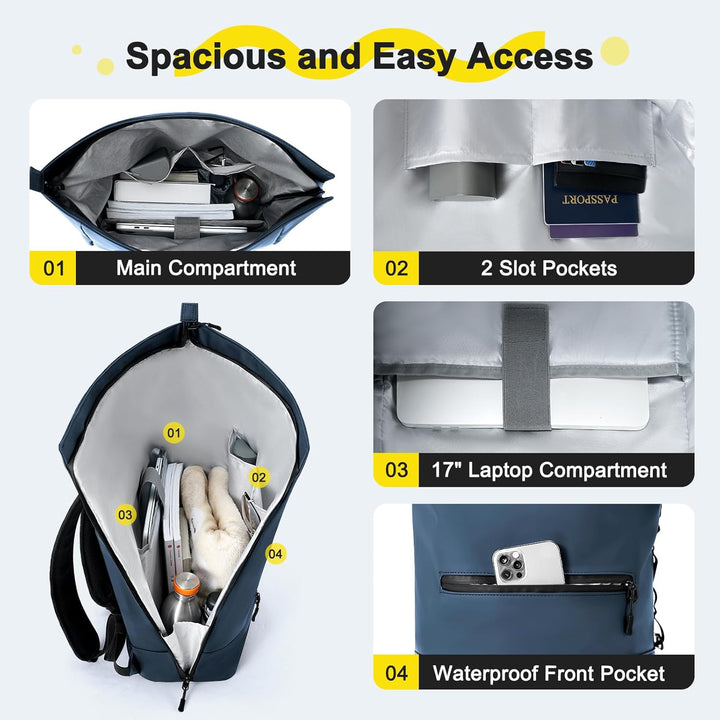 Rolltop Rucksack Herren Damen Wasserdicht Grosse Laptop Rucksack Reiserucksack mit Multifunktionale