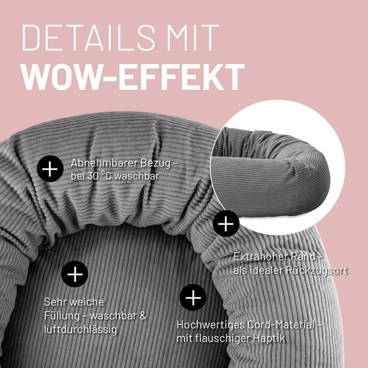 Lumaland Komfort Katzenbett Cord, Ø 60 cm | Katzenhöhle Rutschfester Boden | Katzen Zubehör mit Soft