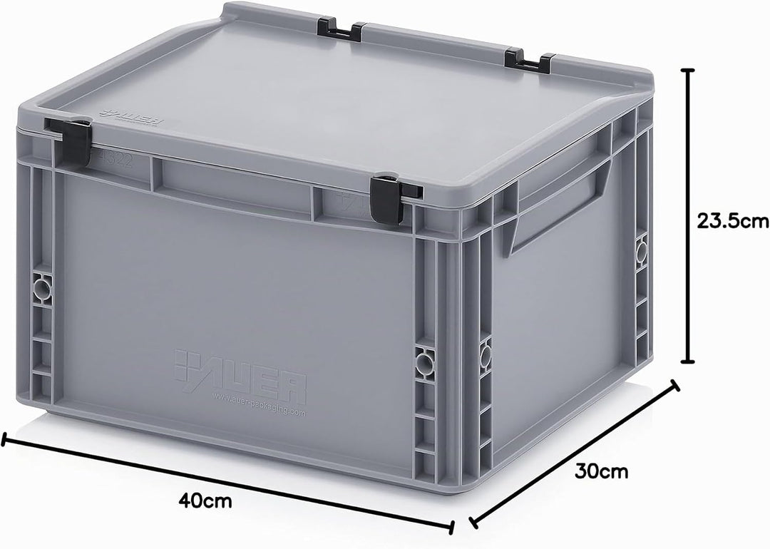 Auer Packaging Eurobehälter-Eurobox 40 x 30 x 23,5 cm mit Scharnierdeckel inkl. gratis Zollstock han