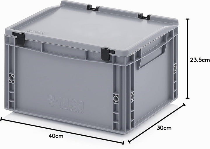 Auer Packaging Eurobehälter-Eurobox 40 x 30 x 23,5 cm mit Scharnierdeckel inkl. gratis Zollstock han