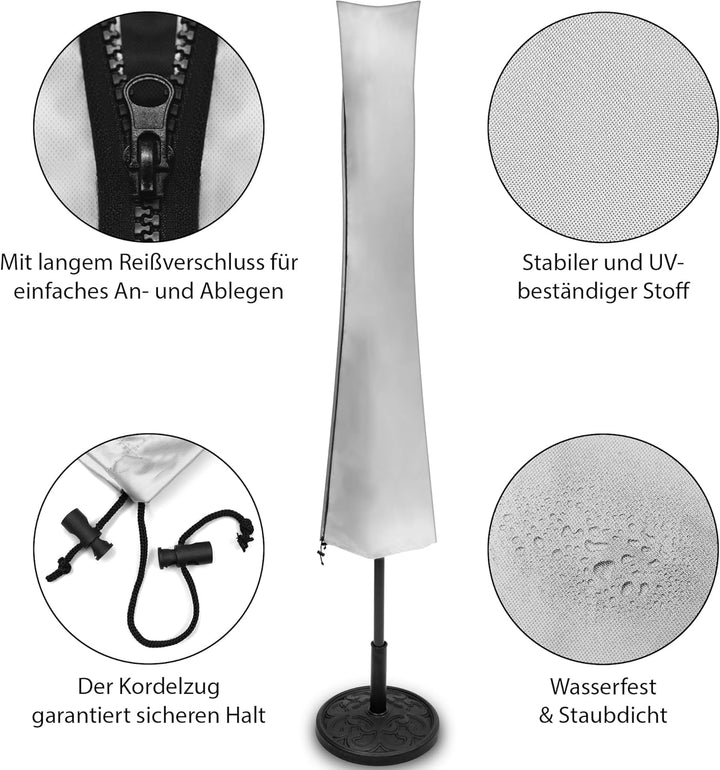 KHP Professional Premium Schutzhülle für Sonnenschirm aus extra stabilem Stoff in 5 Längen | Extrem