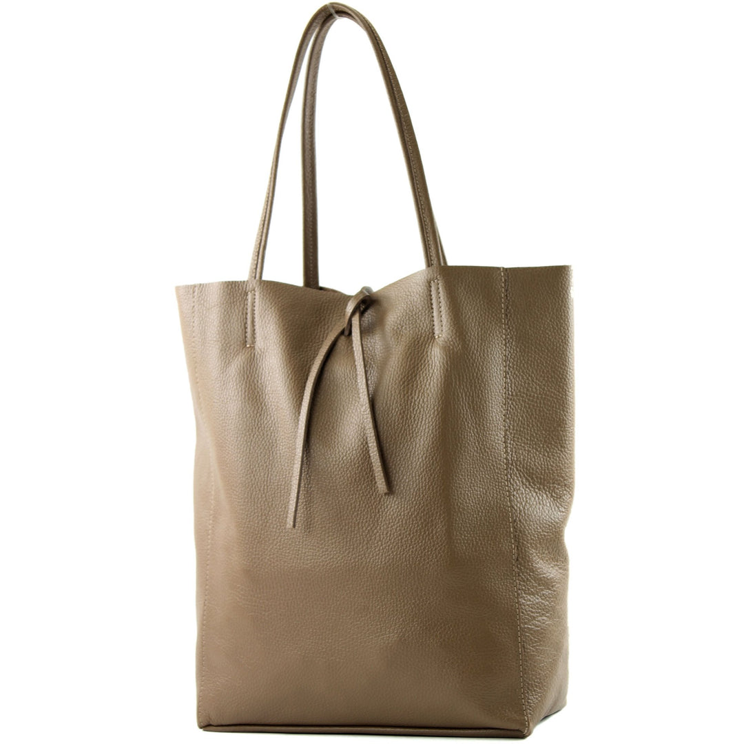 modamoda de T163 Damen Leder Shopper Schultertasche, handmade in Italy Blassbraun2021, Blassbraun202