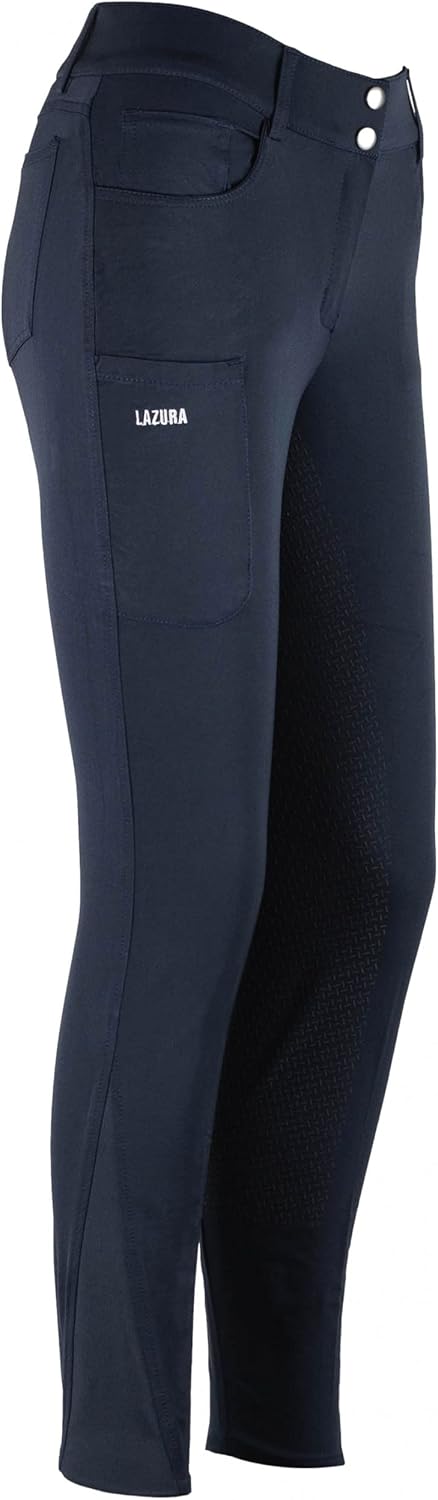 Lazura - Damen Reithose Pia | Vollbesatz aus Silikon | Reiterhose mit seitlicher Handytasche & 4 Ein