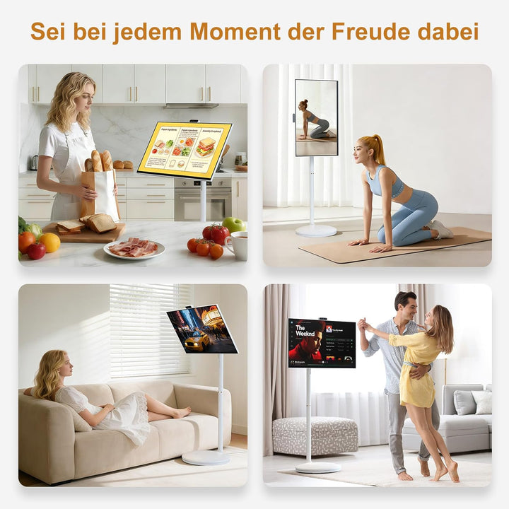 32 Zoll 4K Smart Portable TV | Touchscreen-Monitor auf Rädern | EDLA-Zertifiziert & Android 14 | 8+1