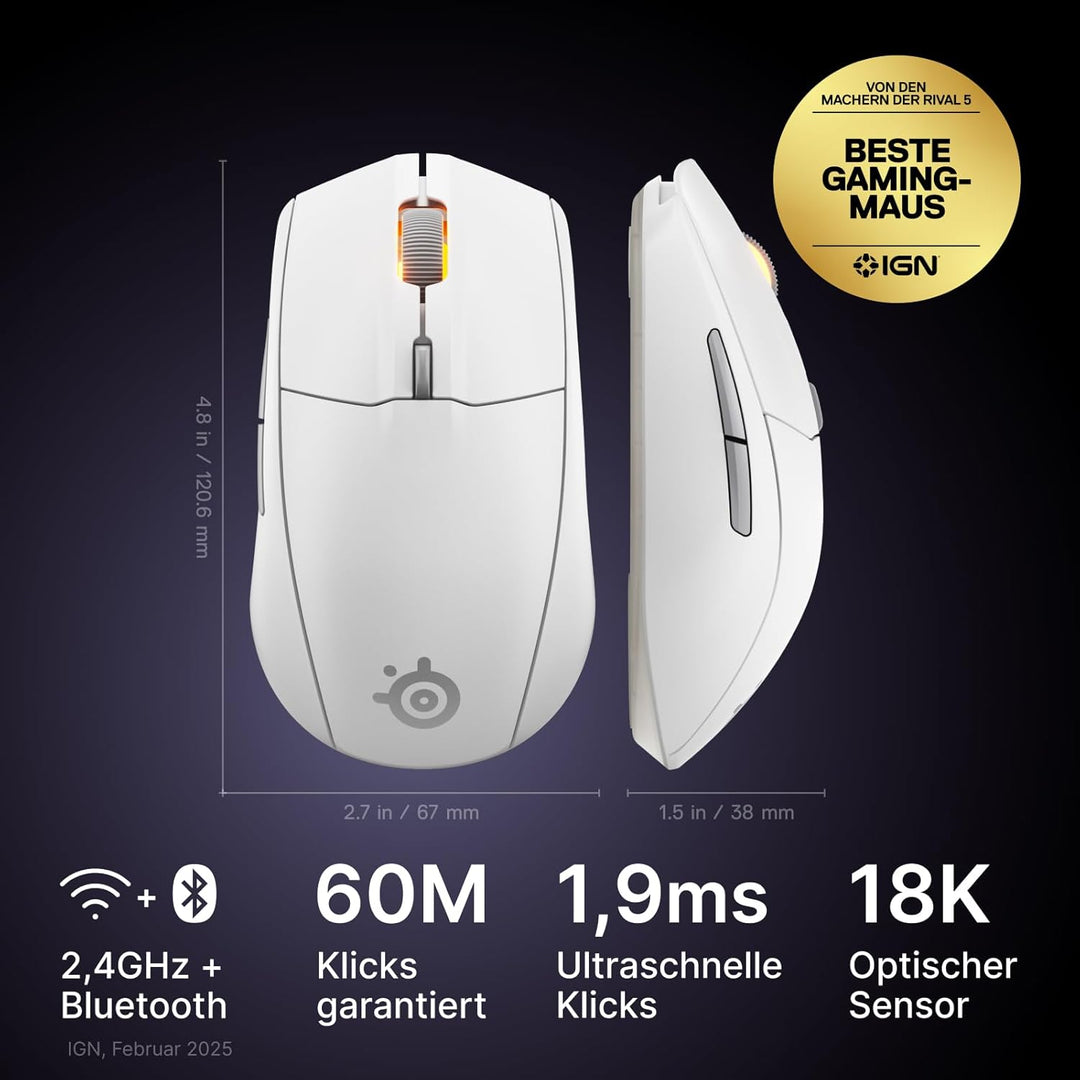 SteelSeries Rival 3 Wireless Gen 2 Gaming-Maus – 2,4GHz und Bluetooth – 18.000DPI TrueMove Air-Optik