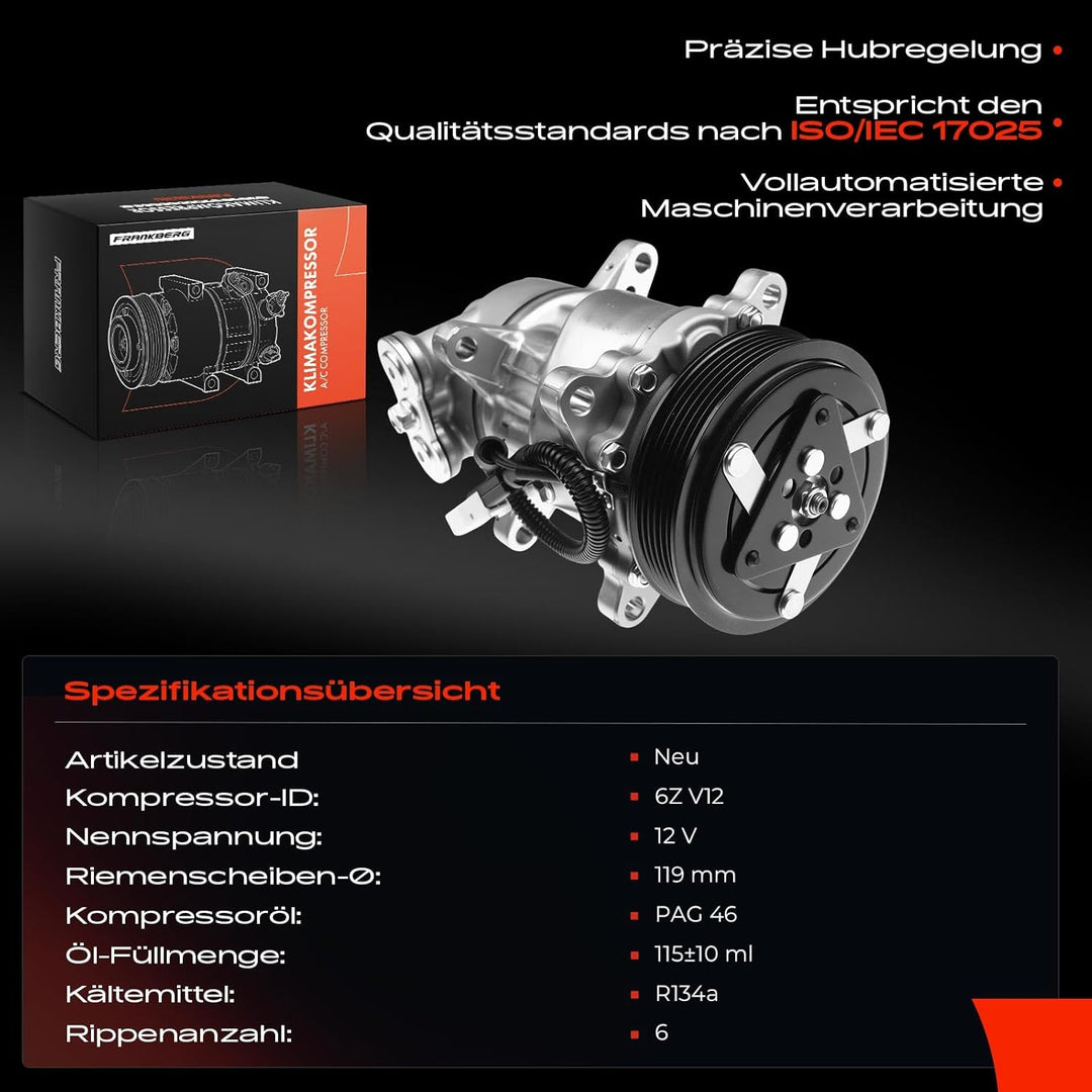 Frankberg Klimakompressor Klimaanlage Kompatibel mit Xsara Picasso N68 1.6L 1999-2010 206 CC 2D 1.6L