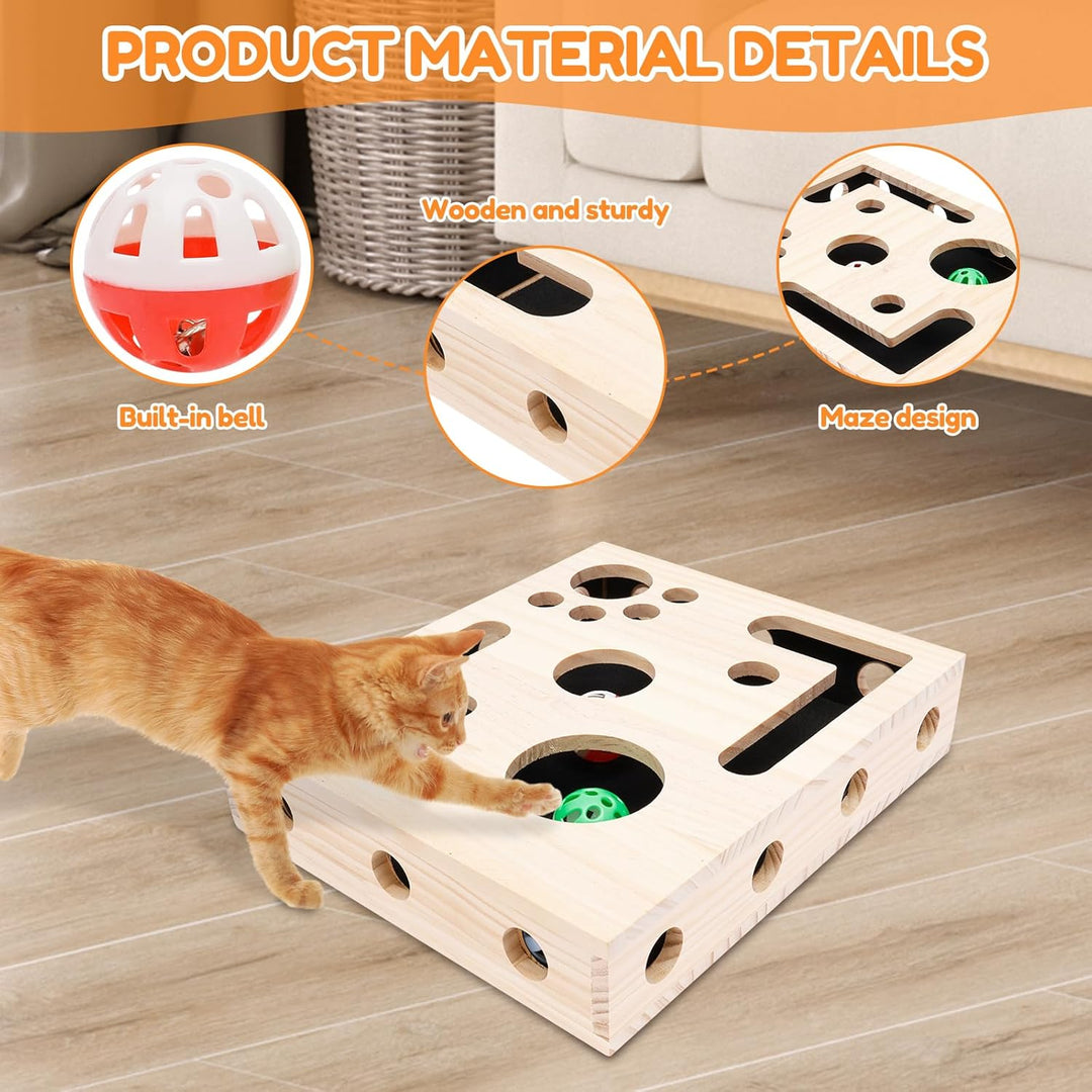 Beschäftigungsbox Krallenfeile Katze, 29,5×24,5×6 cm Kratzpuzzle Spielbox Holz Katzen Kratzbrett mit