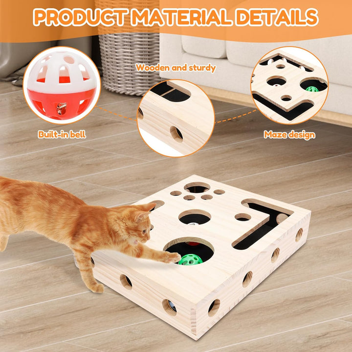 Beschäftigungsbox Krallenfeile Katze, 29,5×24,5×6 cm Kratzpuzzle Spielbox Holz Katzen Kratzbrett mit