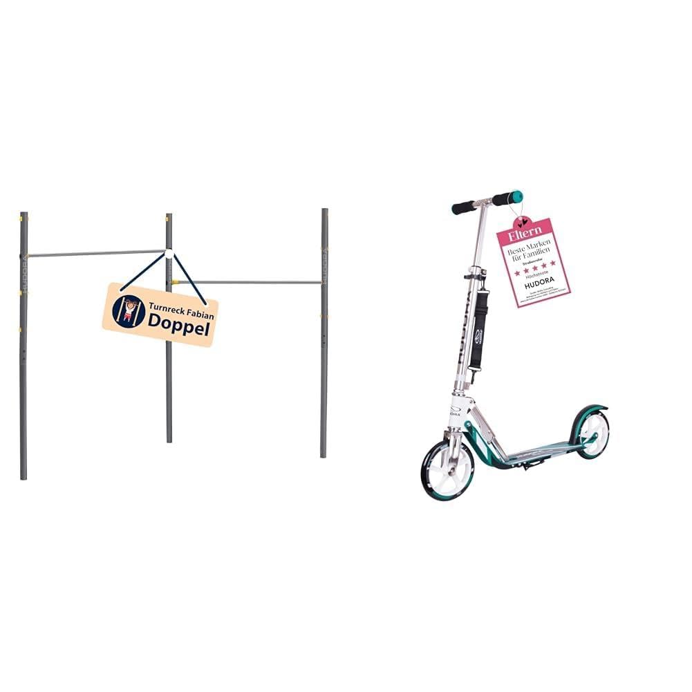 HUDORA Turnreck Fabian Standard/Pro - einfache/doppelte Turnstange & Roller für Erwachsene – Klappba