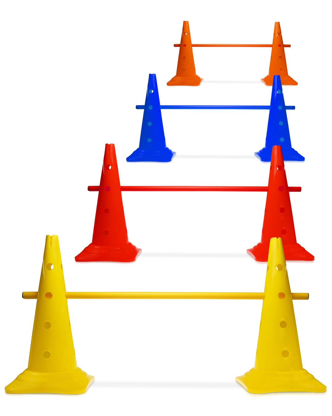 Kombi Kegel-Hürde 50 mit Stangen 100 cm – 4er Set – Parcours-Hindernis für Agility Training – Sprung