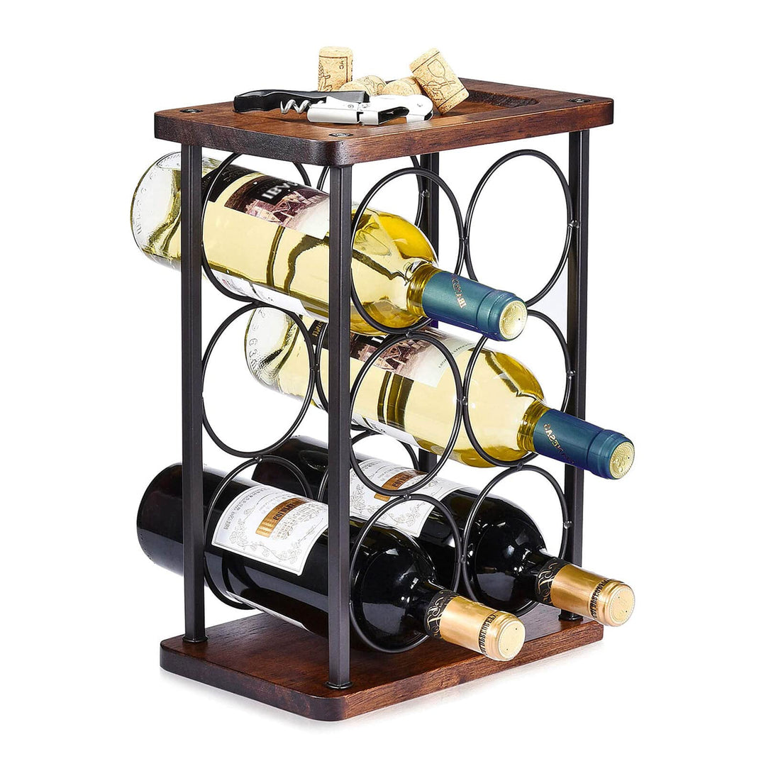 Weinflaschenhalter, 6 Flaschen Wein Regal Stand, Weinregal freistehend aus Holz, perfekt für Heimdek