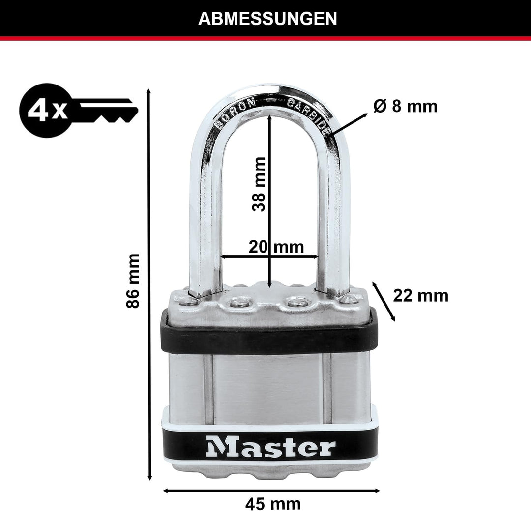 MASTER LOCK Hochleistungsvorhängeschloss [Stahl, Gehäuseabdeckung aus Edelstahl] M1EURDLFSTS – Gesic