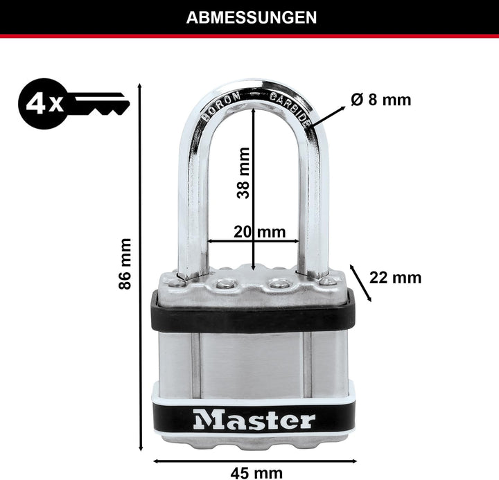 MASTER LOCK Hochleistungsvorhängeschloss [Stahl, Gehäuseabdeckung aus Edelstahl] M1EURDLFSTS – Gesic