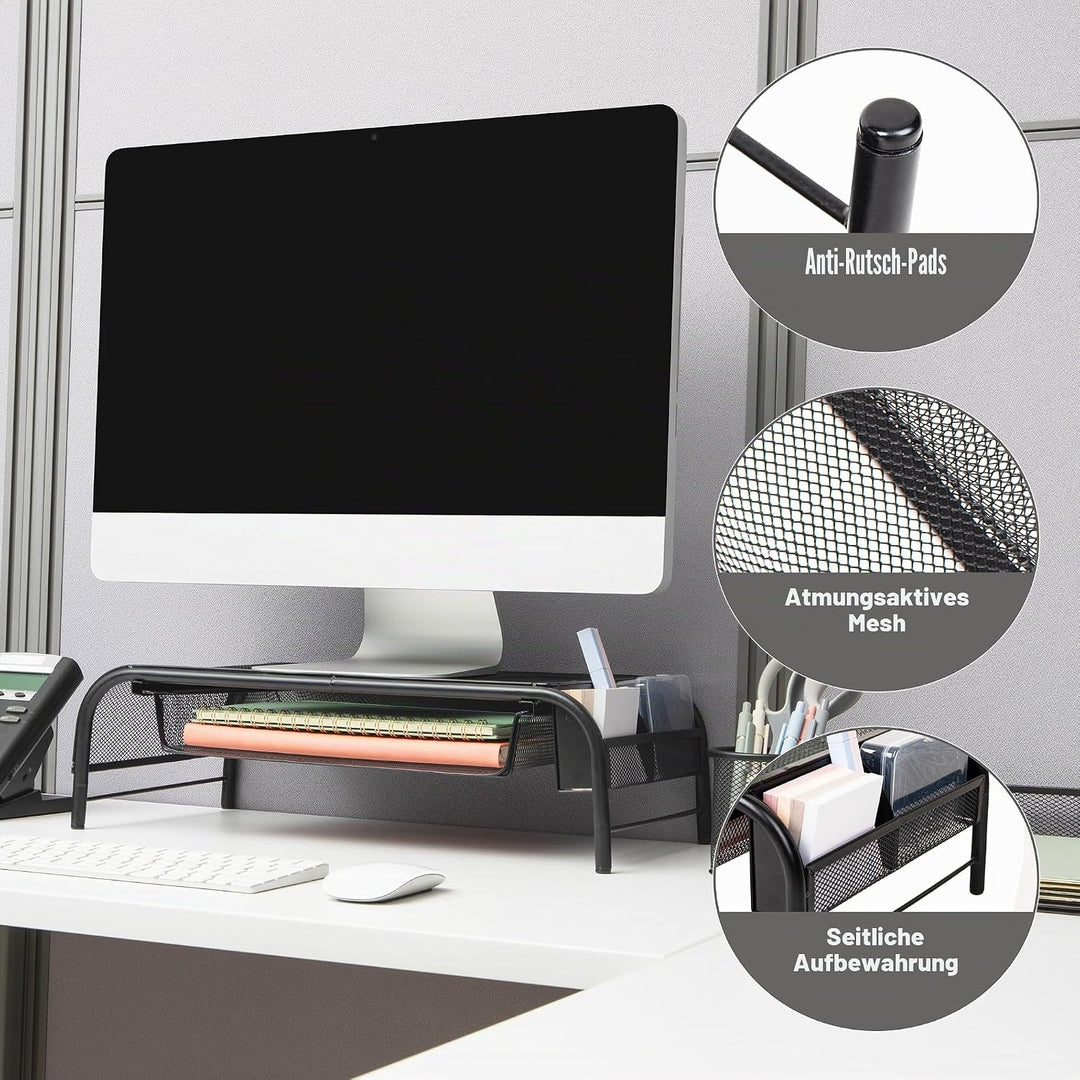Mind Reader 'Raise' Metall Mesh PC Laptop IMac Computer Monitor Stand mit Schublade, schwarz, Schwar