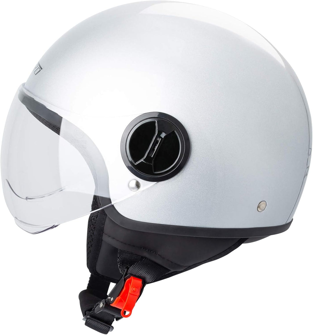 Motorradhelm Motorrad Roller Jet Helm Demi Avio Viser Homologiert SonicMoto 59 Silber, 59 Silber