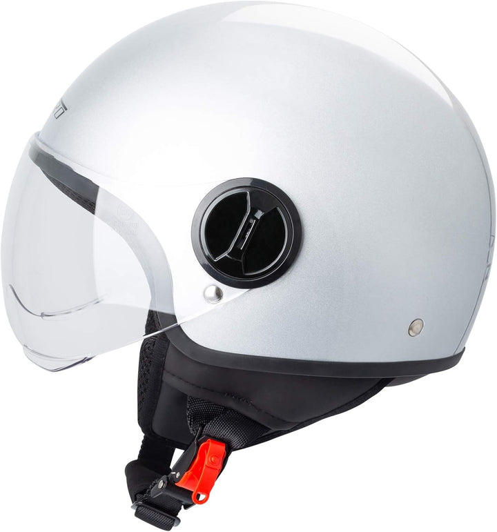 Motorradhelm Motorrad Roller Jet Helm Demi Avio Viser Homologiert SonicMoto 59 Silber, 59 Silber