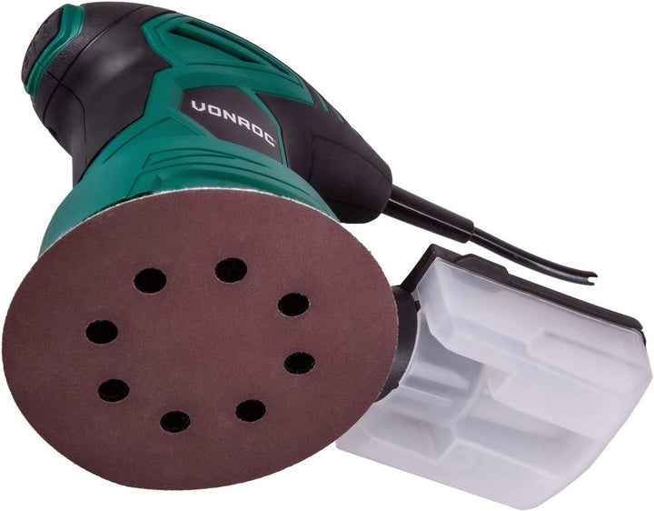 VONROC Exzenterschleifer elektrisch, Schleifmaschine - Handschleifer mit Staubbehälter 300W, 13.000/