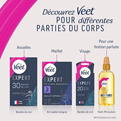 Veet Expert – Set mit 80 Kaltwachsstreifen für Körper & Beine – normale Haut – perfekte Verarbeitung