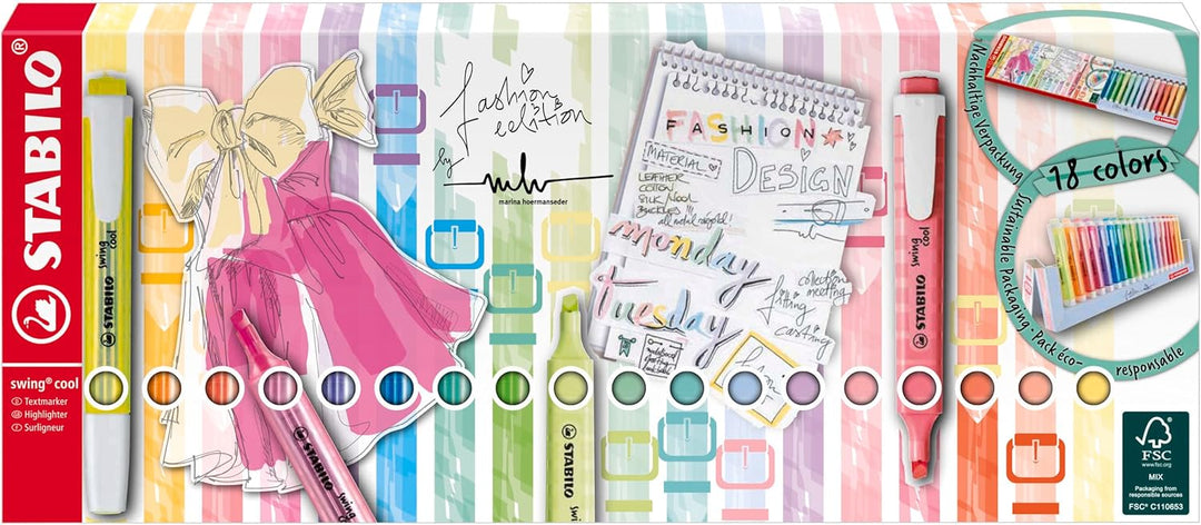 Textmarker - STABILO swing cool - 18er Tischset - mit 8 verschiedenen Leuchtfarben & 10 Pastellfarbe